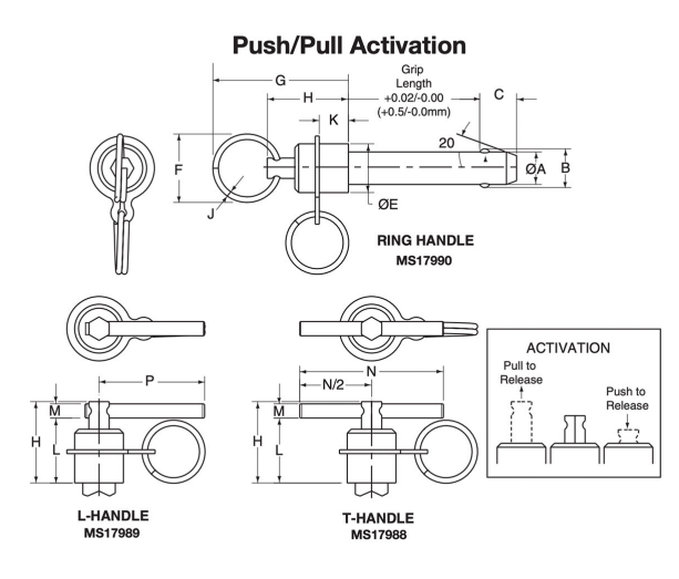Double Acting T Ring Handles MS17988,MS17989,MS17990 NAS1353-NAS1366